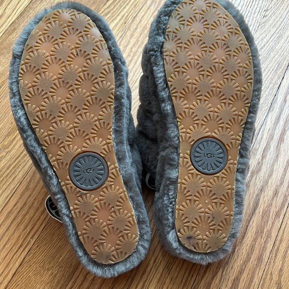 UGG fluff yeah slide fuzzy slippers with back strap, grey - Picture 4 of 5